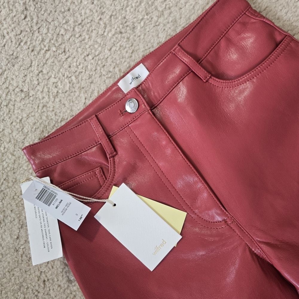 NWT Aritzia Wilfred The Melina Pant Vegan Leather - Rosy Red- SOLD OUT - Picture 4 of 12
